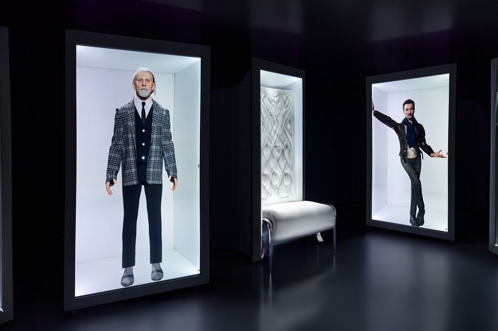 HoloChron AI characters in Boxes in the showroom