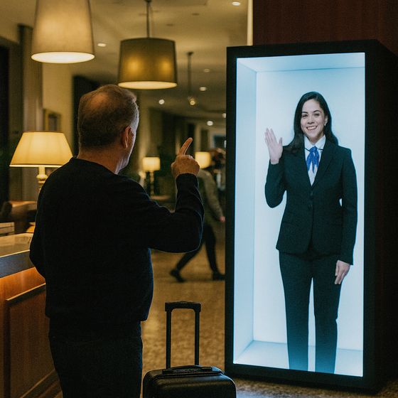 Digital receptionist in a hotel lobby