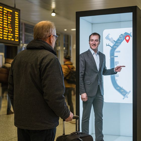 HoloChron AI assistant giving directions at an event