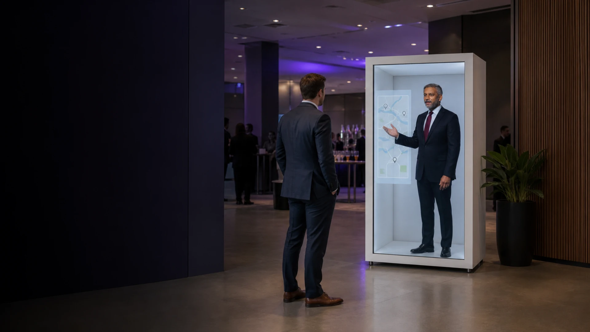 HoloChron AI assistant giving directions with a map at an event